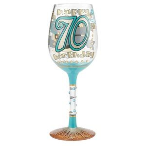 NWT Lolita Love My Wine Celebrating 70 Hand Painted Gold 15oz Wine Glass